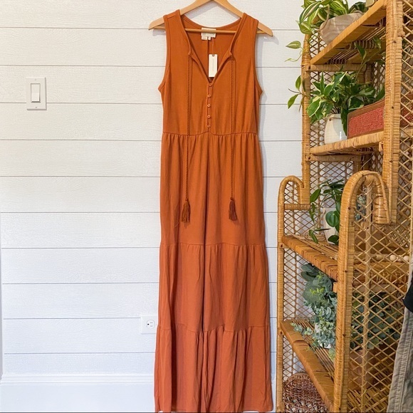 NWT Anthropologie Marina Tiered Wide-Leg Jumpsuit Orange Rust Small - Picture 5 of 13